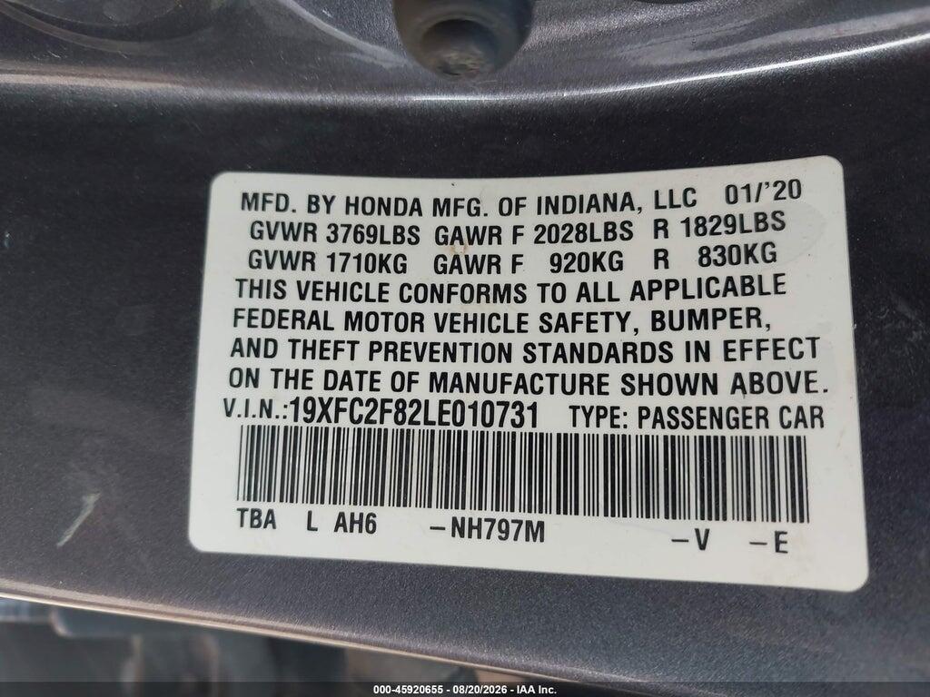 19XFC2F82LE010731 2020 HONDA CIVIC photo no. 9