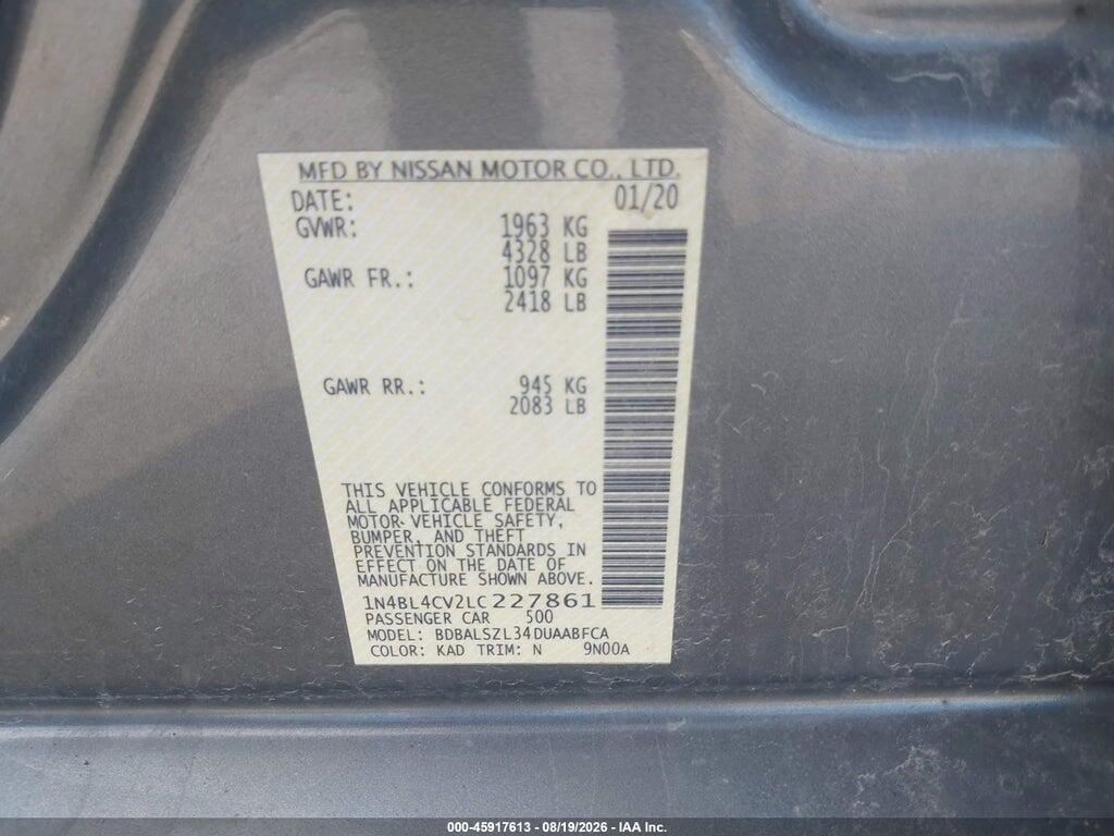 1N4BL4CV2LC227861 2020 NISSAN ALTIMA photo no. 9