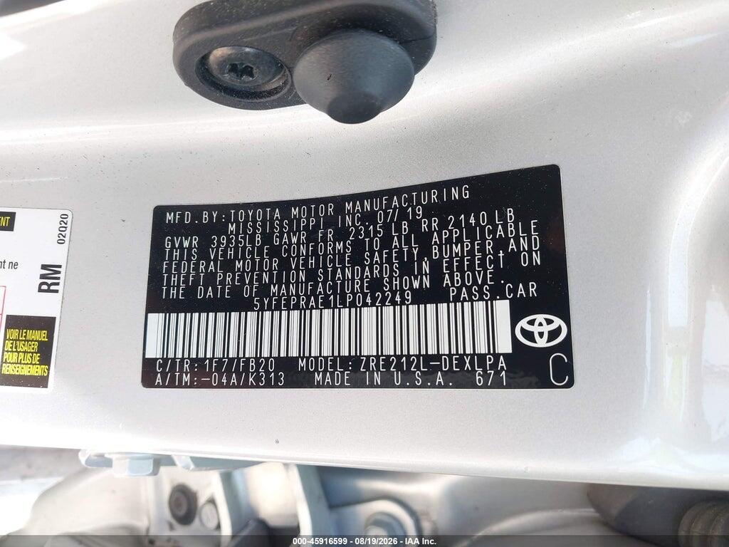 5YFEPRAE1LP042249 2020 TOYOTA COROLLA photo no. 9