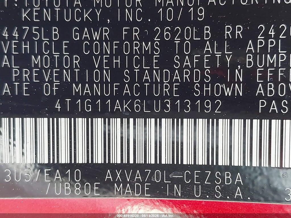 4T1G11AK6LU313192 2020 TOYOTA CAMRY photo no. 9