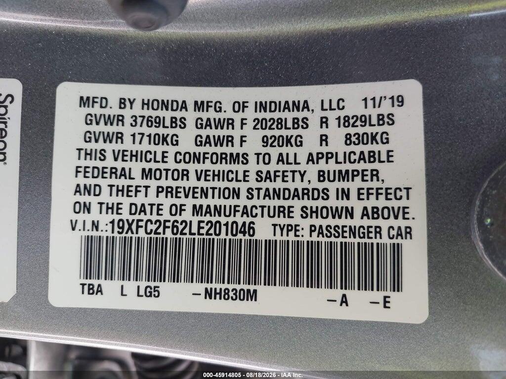 19XFC2F62LE201046 2020 HONDA CIVIC photo no. 9