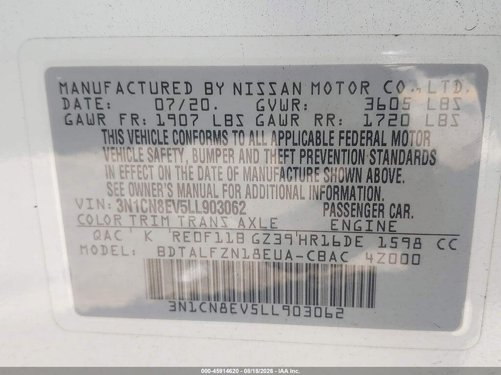 3N1CN8EV5LL903062 2020 NISSAN VERSA photo no. 9
