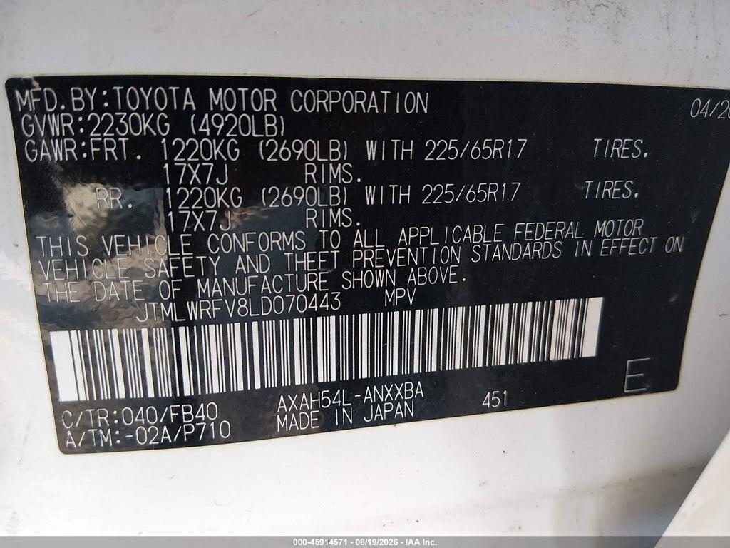 JTMLWRFV8LD070443 2020 TOYOTA RAV4 HYBRID photo no. 9