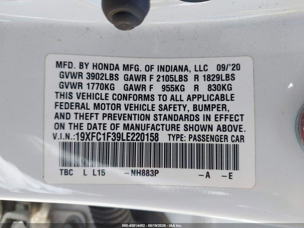 19XFC1F39LE220158 2020 HONDA CIVIC photo no. 9