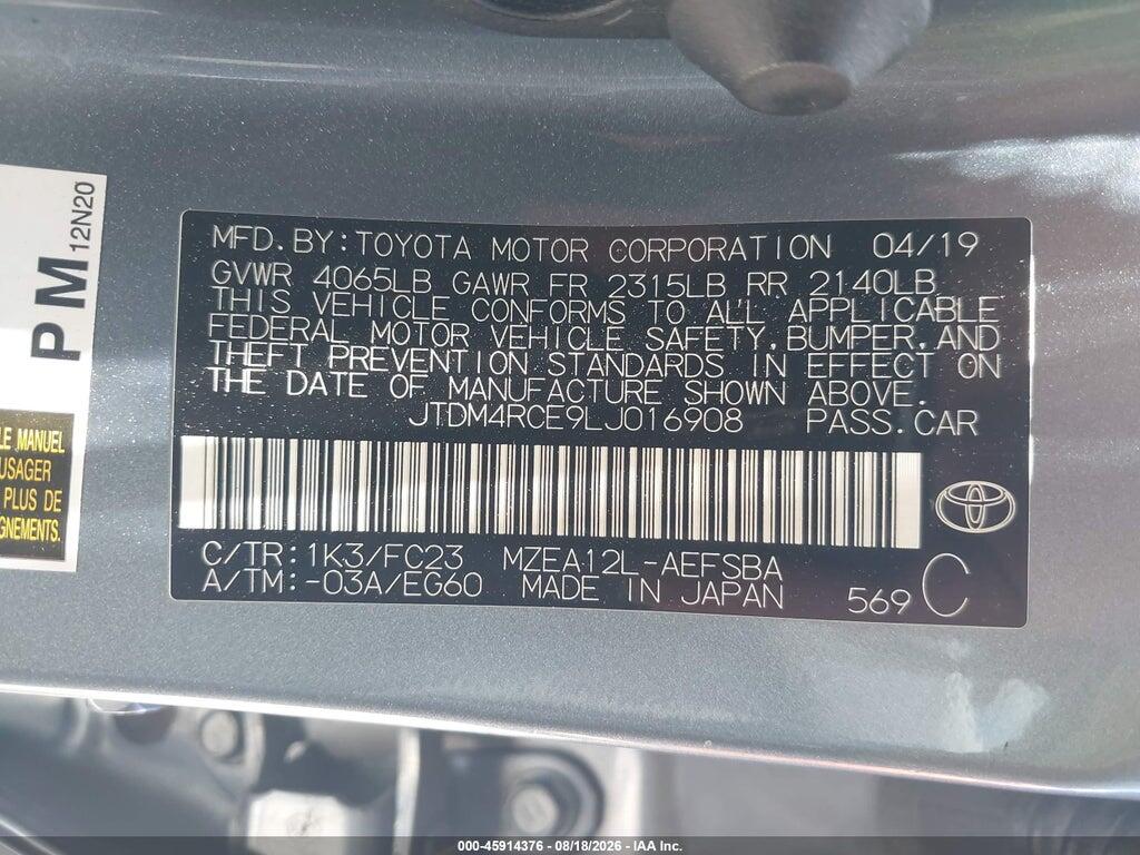 JTDM4RCE9LJ016908 2020 TOYOTA COROLLA photo no. 9