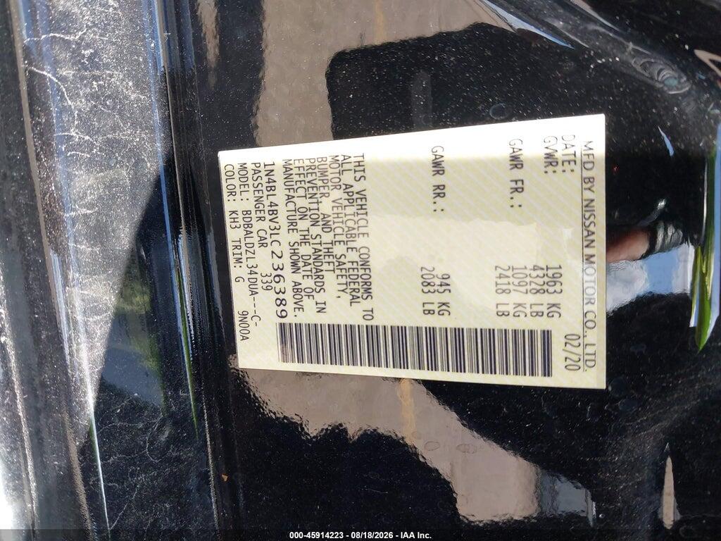 1N4BL4BV3LC236389 2020 NISSAN ALTIMA photo no. 9