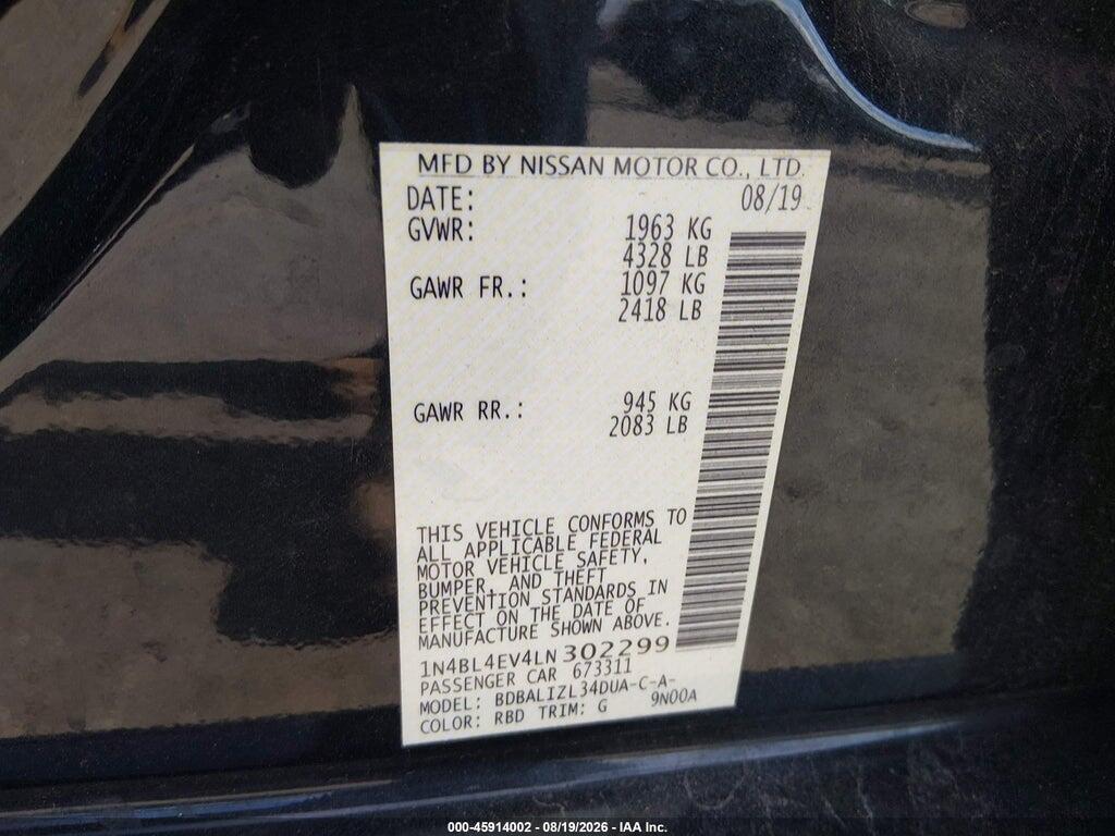1N4BL4EV4LN302299 2020 NISSAN ALTIMA photo no. 9