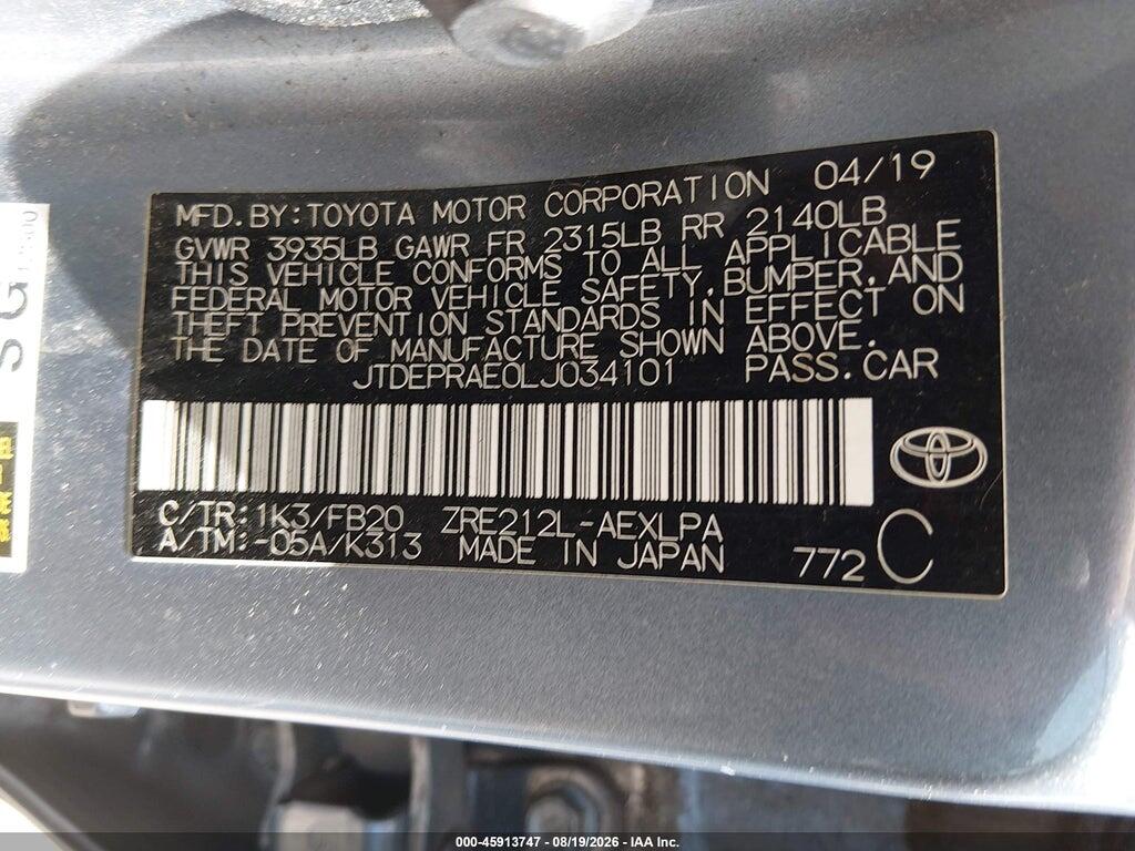 JTDEPRAE0LJ034101 2020 TOYOTA COROLLA photo no. 9