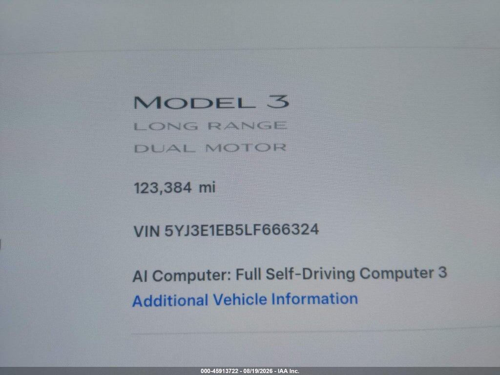5YJ3E1EB5LF666324 2020 TESLA MODEL 3 photo no. 7