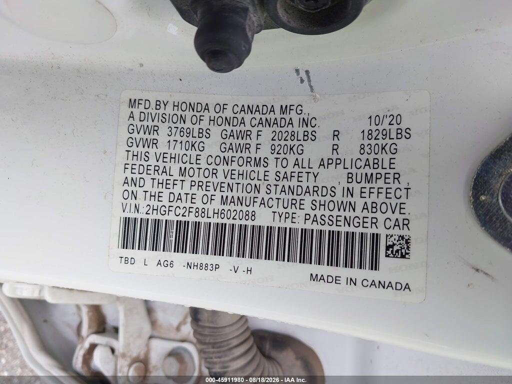 2HGFC2F88LH602088 2020 HONDA CIVIC photo no. 9