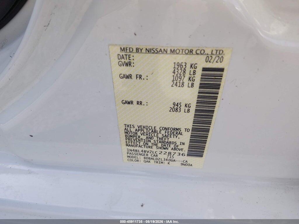 1N4BL4BV2LC228736 2020 NISSAN ALTIMA photo no. 9