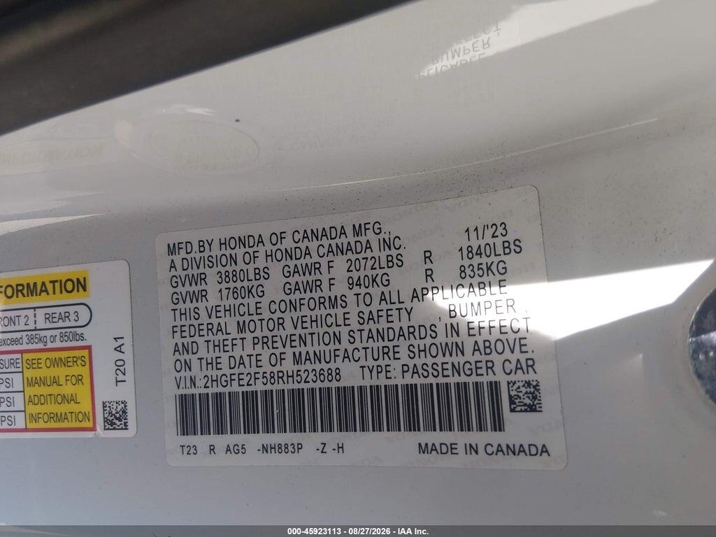 2HGFE2F58RH523688 2024 HONDA CIVIC photo no. 9