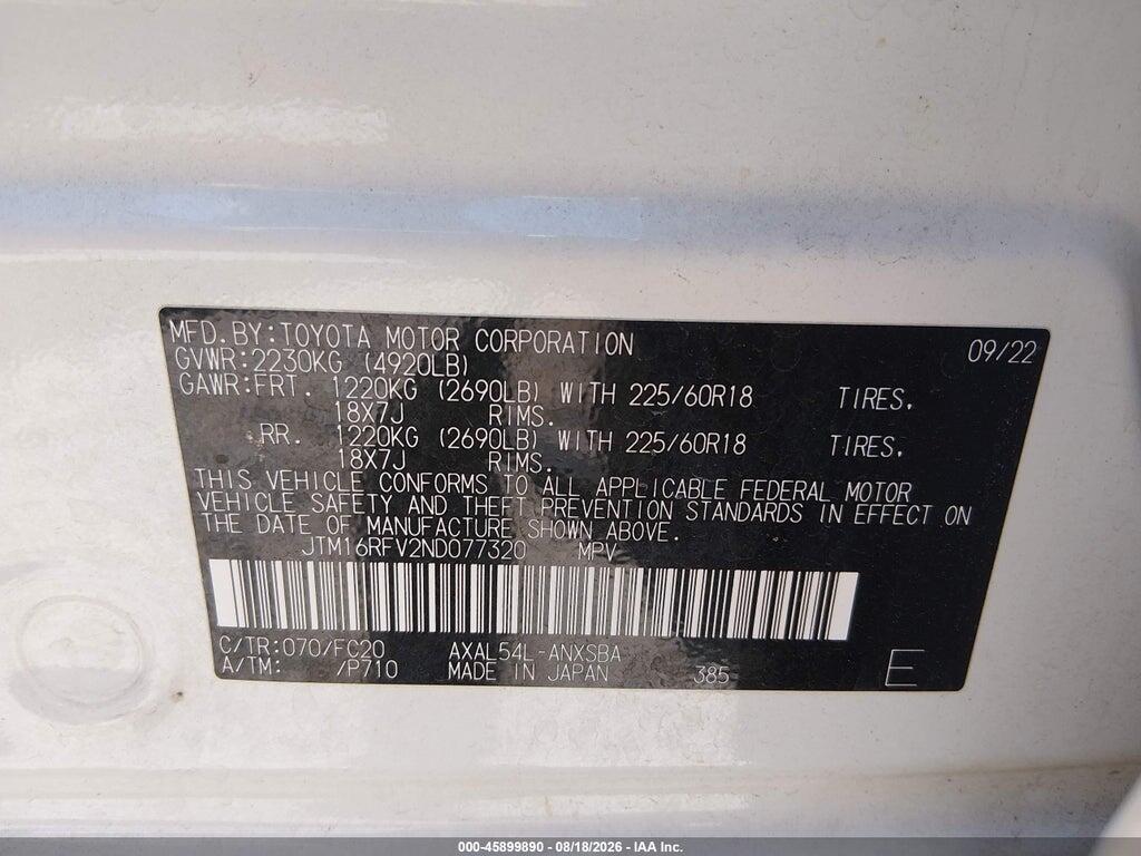 JTM16RFV2ND077320 2022 TOYOTA RAV4 HYBRID photo no. 9