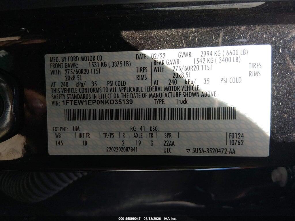 1FTEW1EP0NKD35139 2022 FORD F-150 photo no. 9