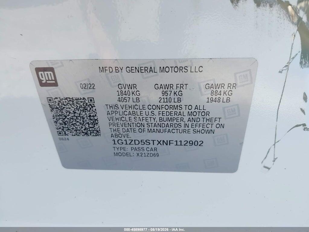 1G1ZD5STXNF112902 2022 CHEVROLET MALIBU photo no. 9