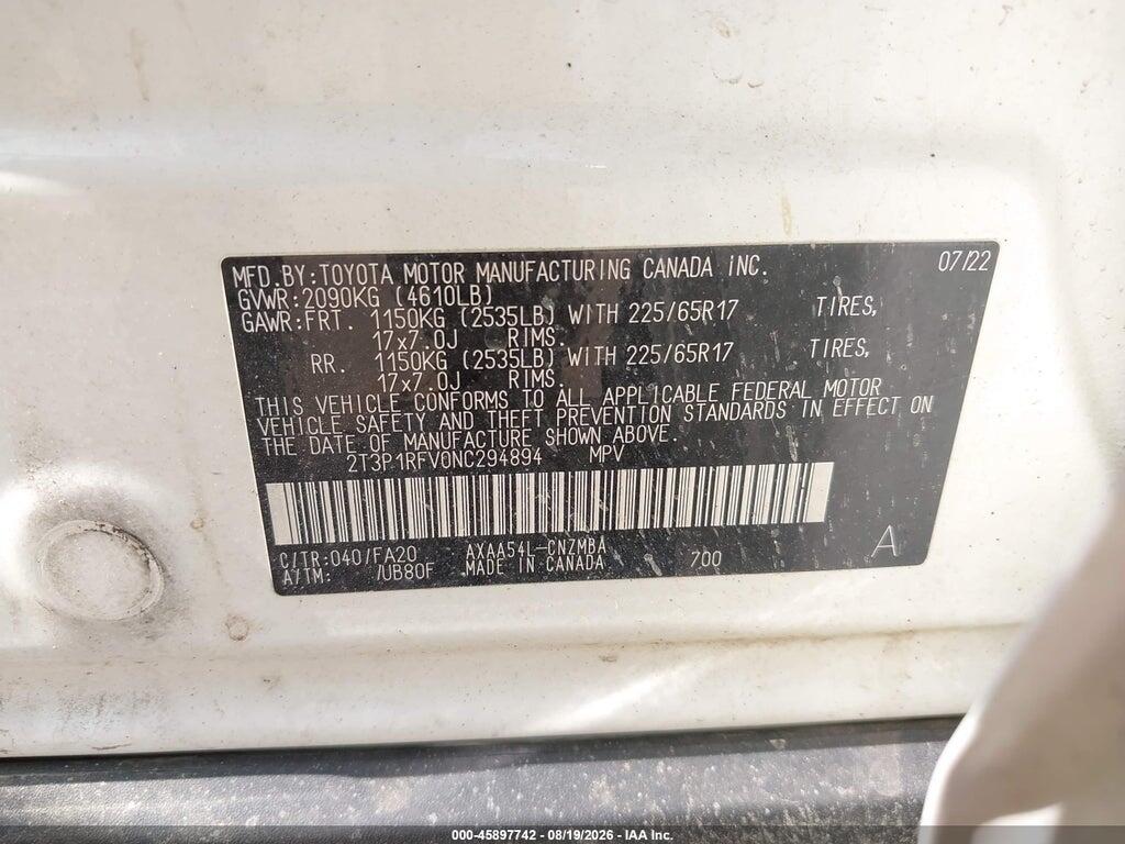 2T3P1RFV0NC294894 2022 TOYOTA RAV4 photo no. 9