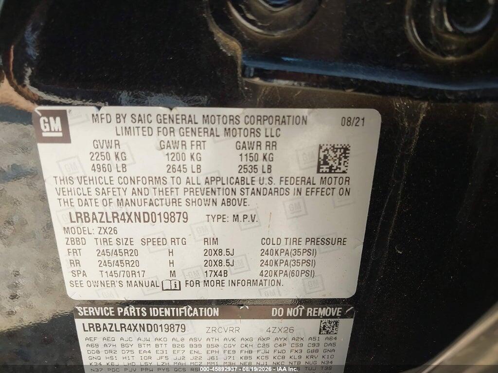 LRBAZLR4XND019879 2022 BUICK ENVISION photo no. 9
