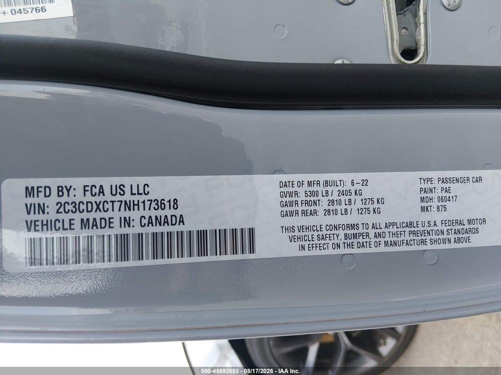 2C3CDXCT7NH173618 2022 DODGE CHARGER photo no. 9