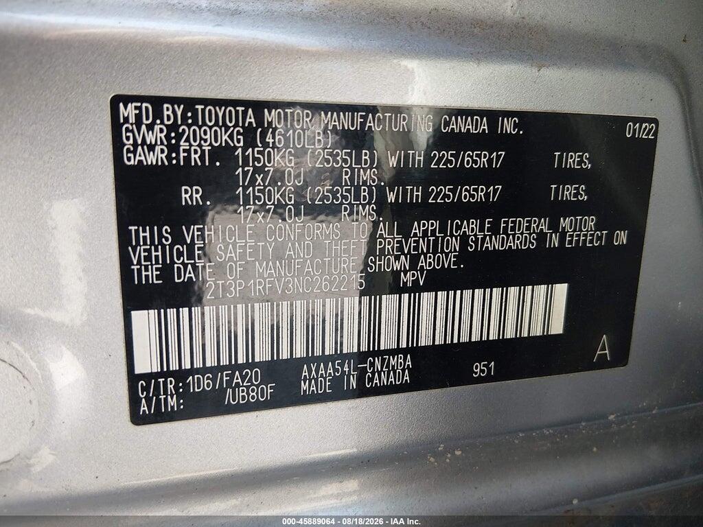 2T3P1RFV3NC262215 2022 TOYOTA RAV4 photo no. 9