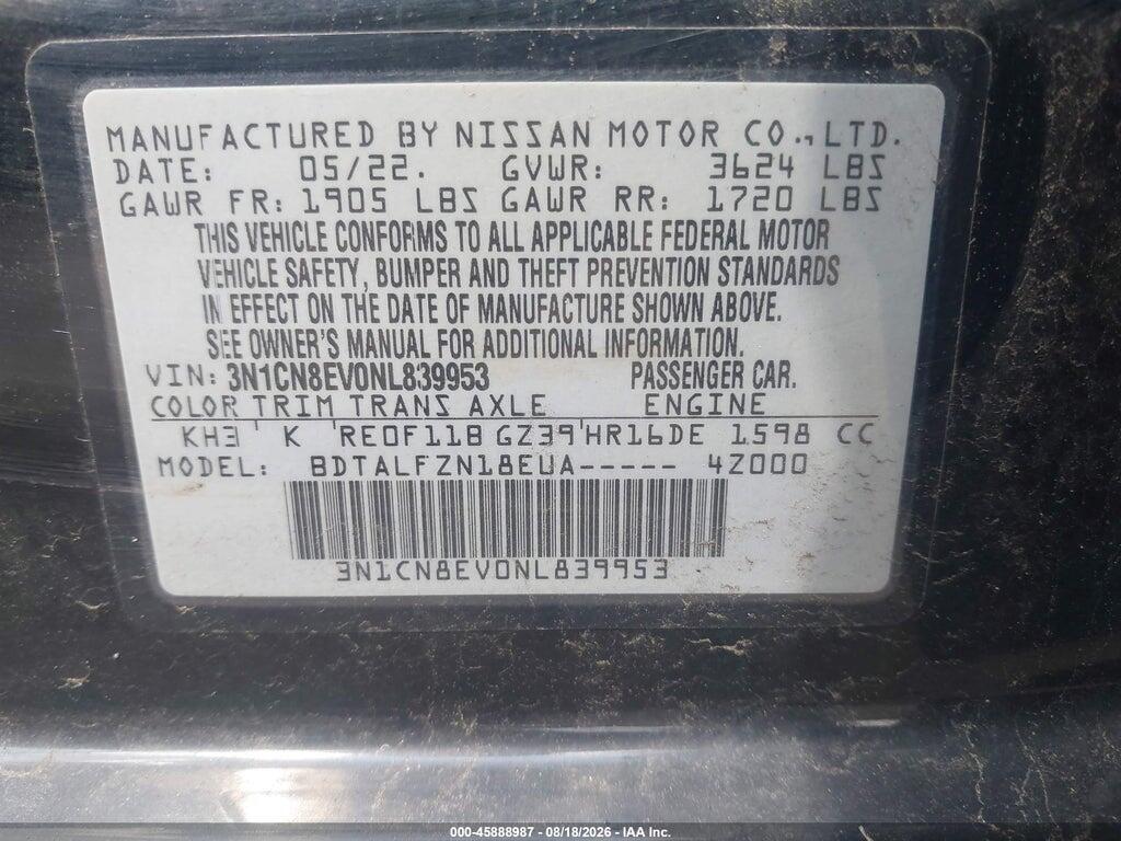 3N1CN8EV0NL839953 2022 NISSAN VERSA photo no. 9