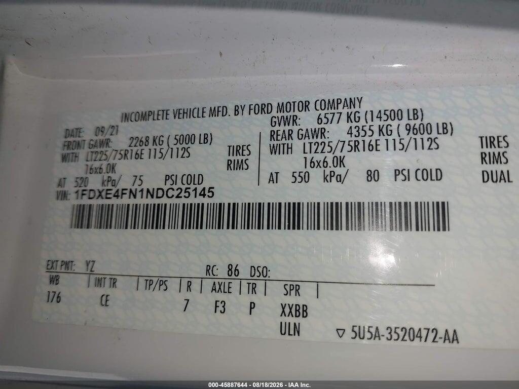 1FDXE4FN1NDC25145 2022 FORD E-450 CUTAWAY photo no. 8