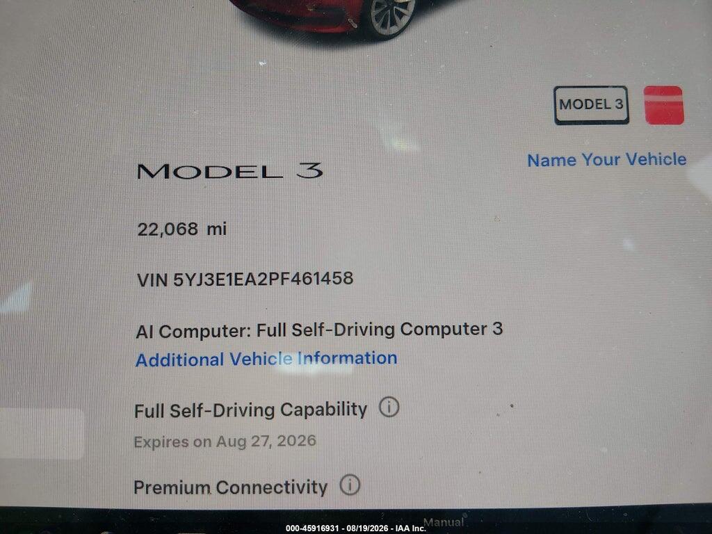5YJ3E1EA2PF461458 2023 TESLA MODEL 3 photo no. 7
