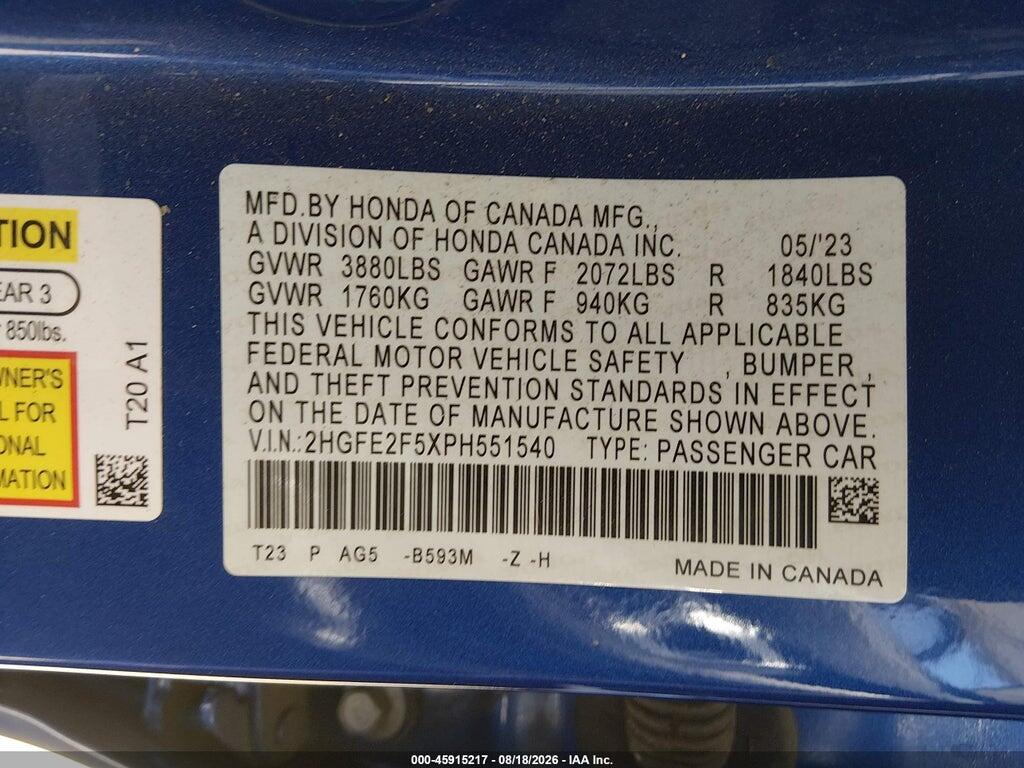 2HGFE2F5XPH551540 2023 HONDA CIVIC photo no. 9