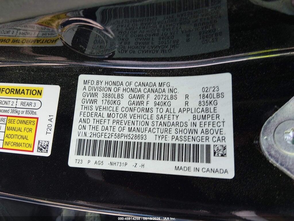 2HGFE2F58PH528693 2023 HONDA CIVIC photo no. 9