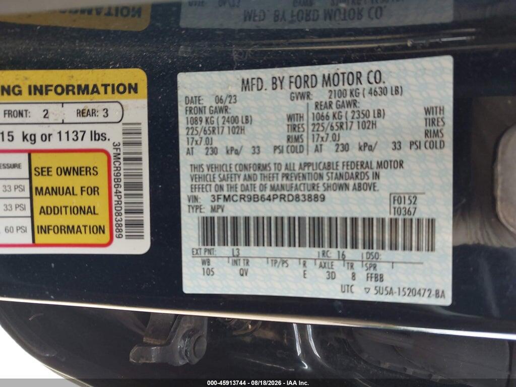 3FMCR9B64PRD83889 2023 FORD BRONCO SPORT photo no. 9