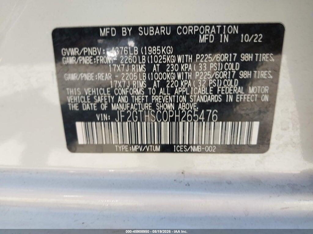 JF2GTHSC0PH265476 2023 SUBARU CROSSTREK photo no. 9