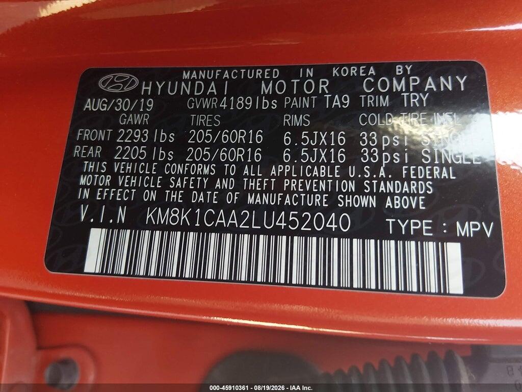 KM8K1CAA2LU452040 2020 HYUNDAI KONA photo no. 9