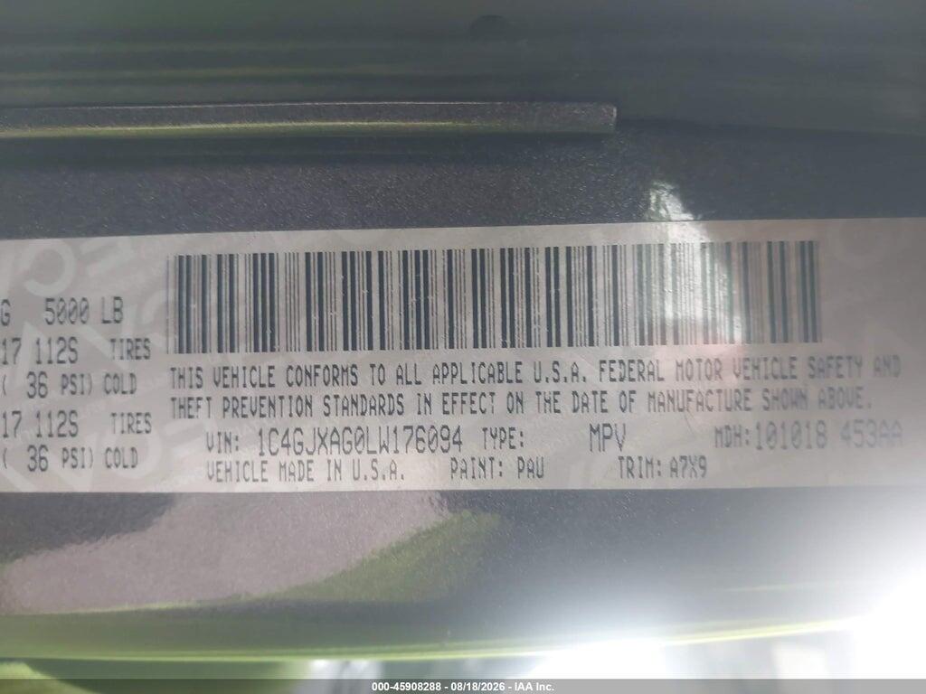 1C4GJXAG0LW176094 2020 JEEP WRANGLER photo no. 9