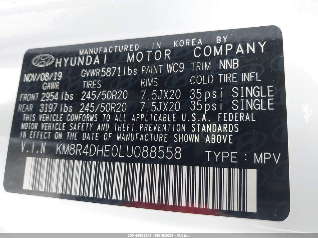 KM8R4DHE0LU088558 2020 HYUNDAI PALISADE photo no. 9