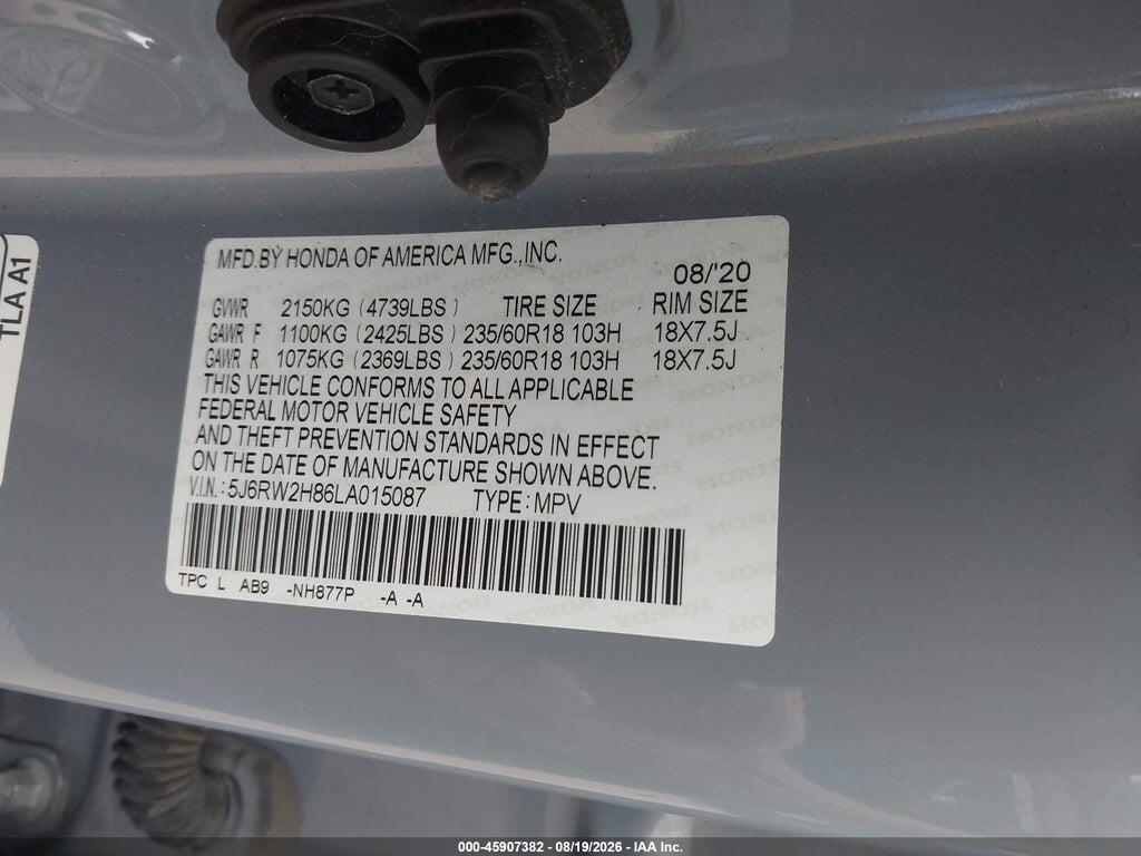 5J6RW2H86LA015087 2020 HONDA CR-V photo no. 9