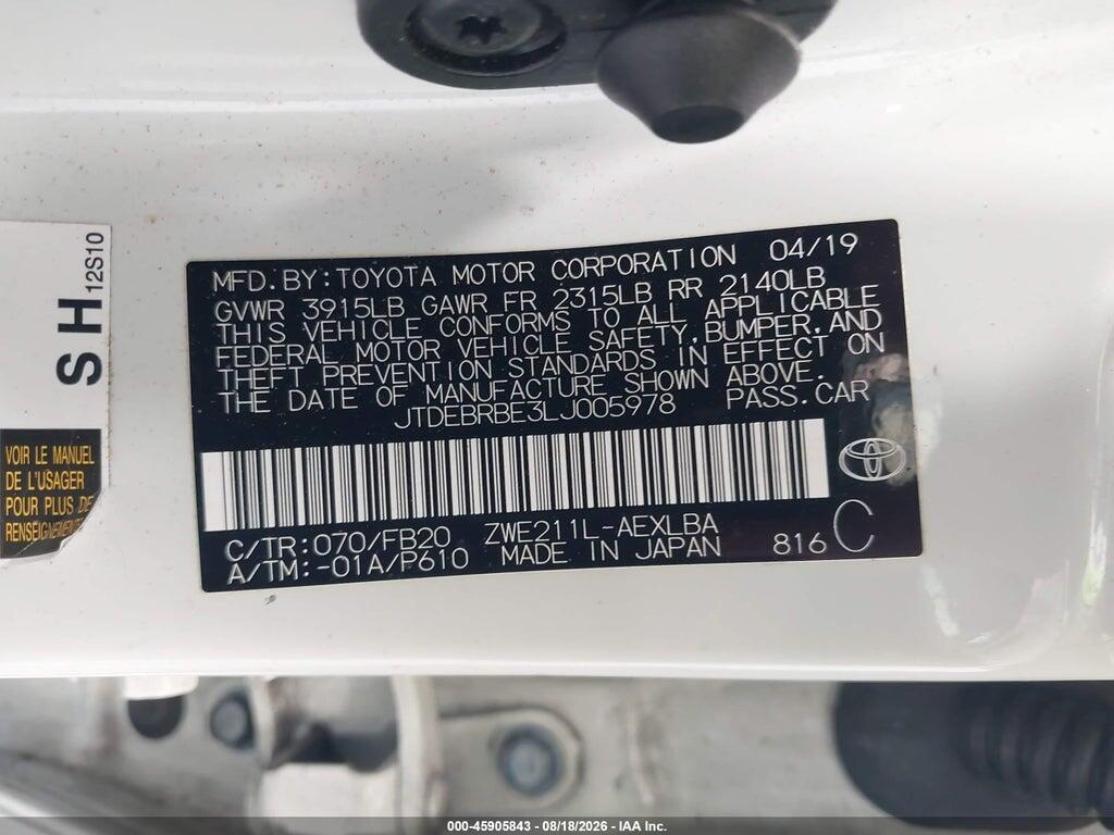JTDEBRBE3LJ005978 2020 TOYOTA COROLLA photo no. 9
