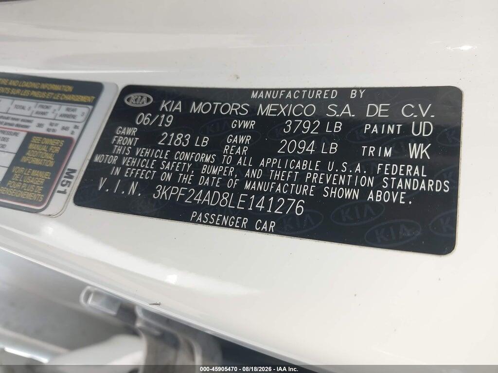 3KPF24AD8LE141276 2020 KIA FORTE photo no. 9