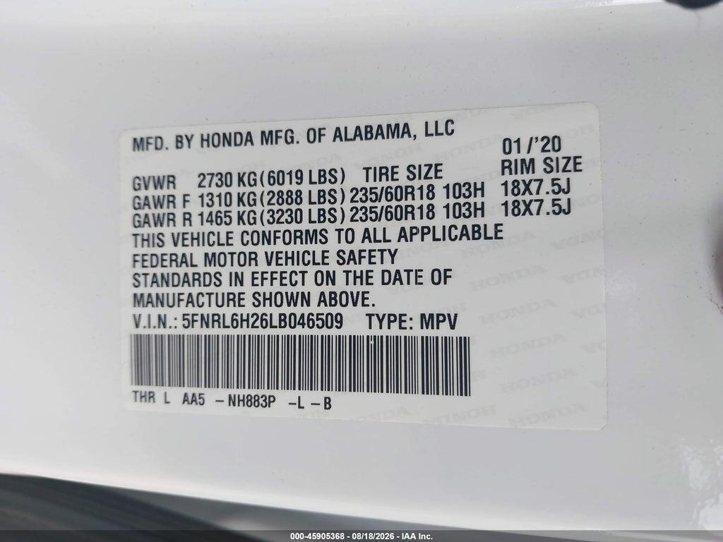 5FNRL6H26LB046509 2020 HONDA ODYSSEY photo no. 9
