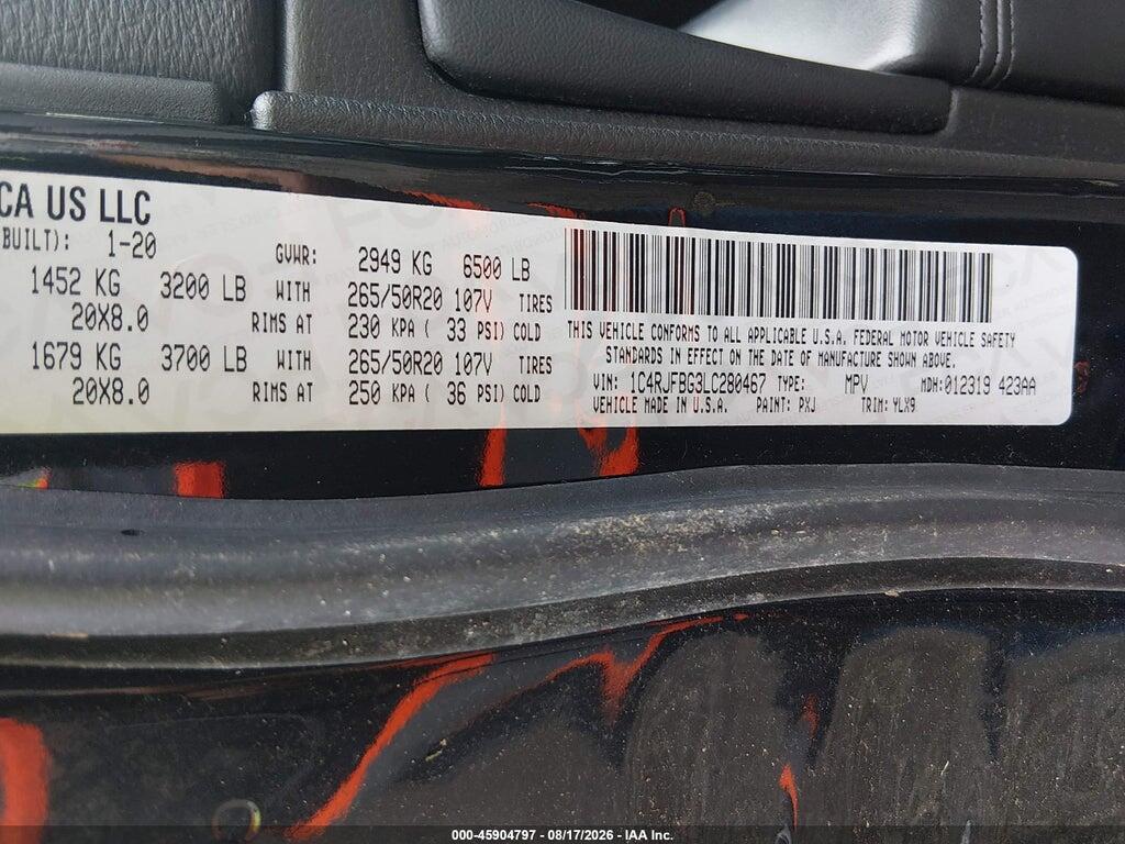 1C4RJFBG3LC280467 2020 JEEP GRAND CHEROKEE photo no. 9
