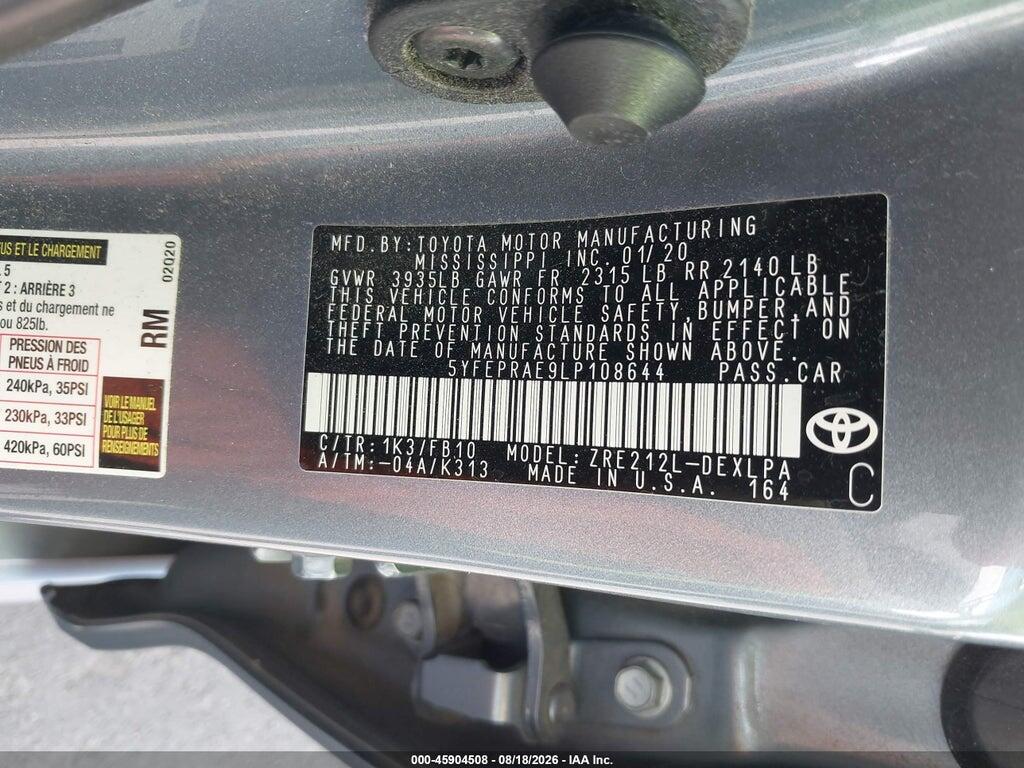 5YFEPRAE9LP108644 2020 TOYOTA COROLLA photo no. 9