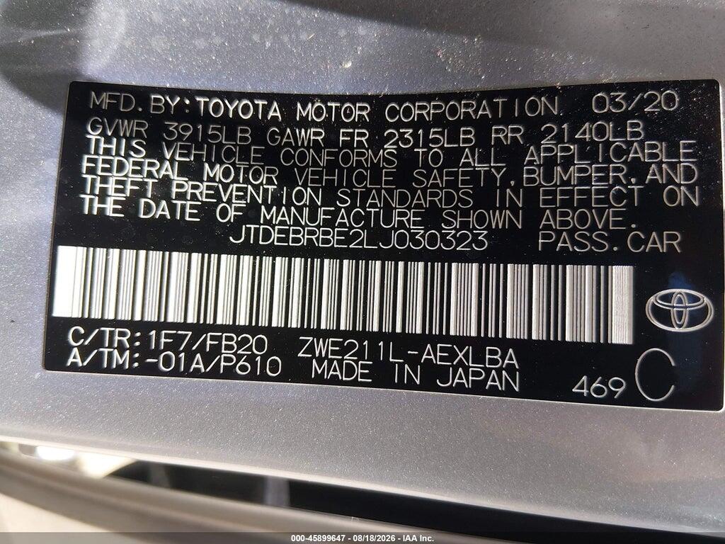 JTDEBRBE2LJ030323 2020 TOYOTA COROLLA photo no. 9