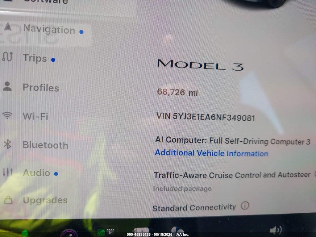5YJ3E1EA6NF349081 2022 TESLA MODEL 3 photo no. 7