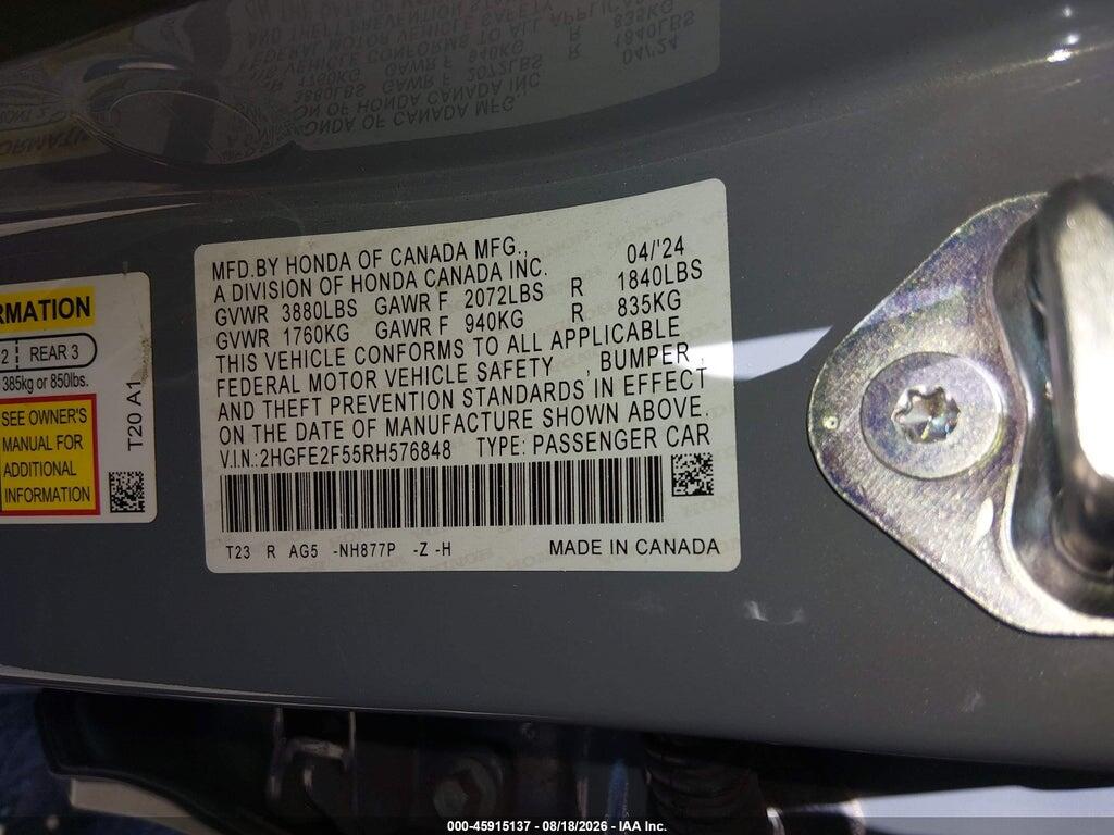 2HGFE2F55RH576848 2024 HONDA CIVIC photo no. 9