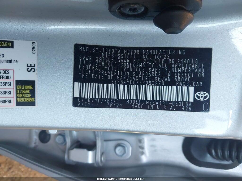 5YFB4MDE7RP093970 2024 TOYOTA COROLLA photo no. 9