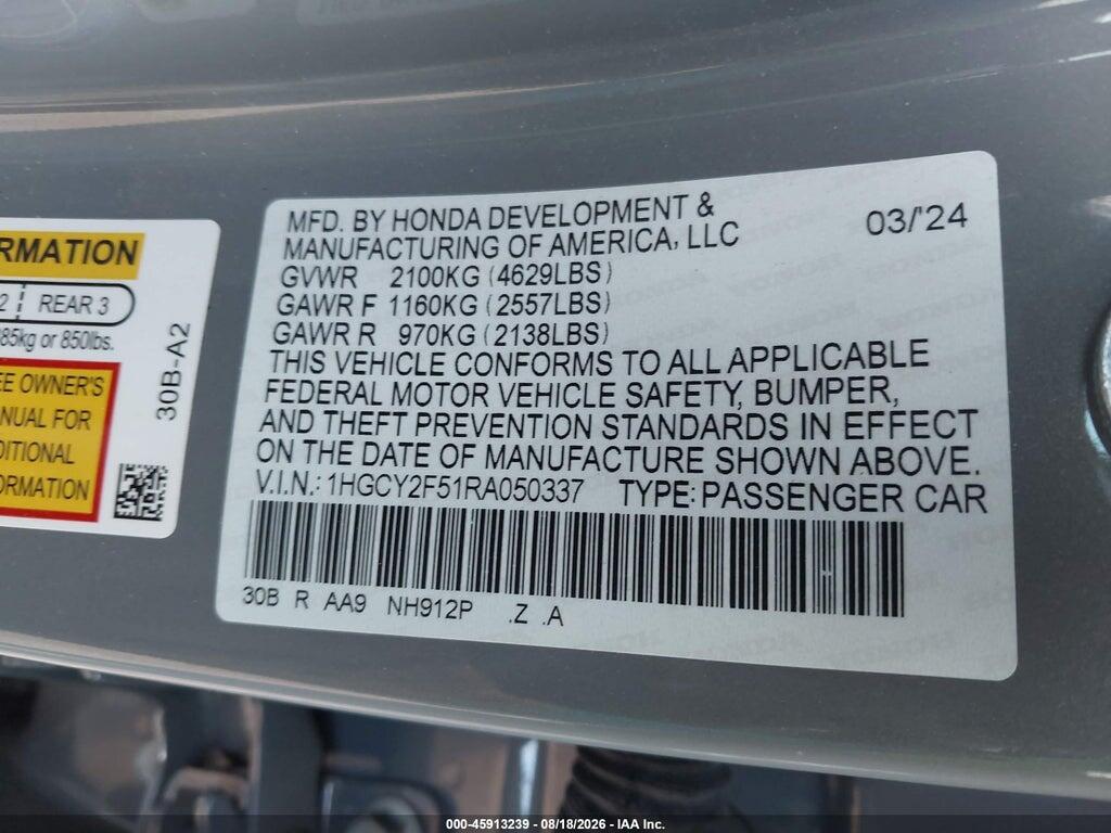 1HGCY2F51RA050337 2024 HONDA ACCORD HYBRID photo no. 9