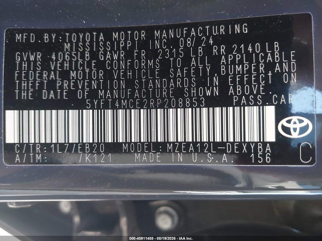 5YFT4MCE2RP208853 2024 TOYOTA COROLLA photo no. 9