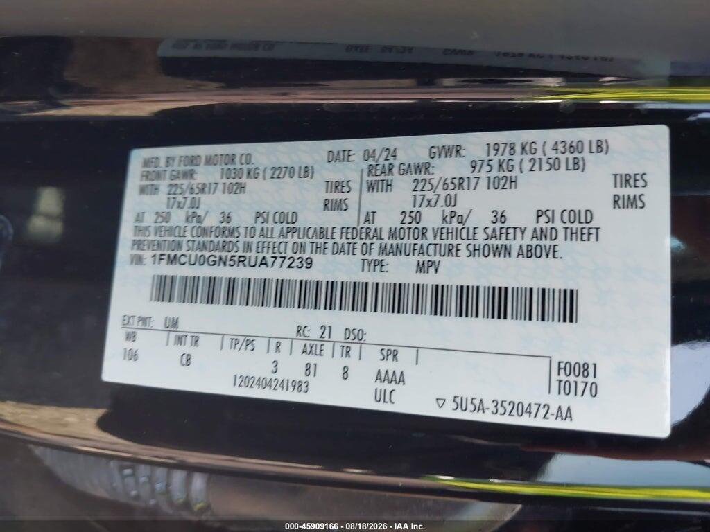 1FMCU0GN5RUA77239 2024 FORD ESCAPE photo no. 9