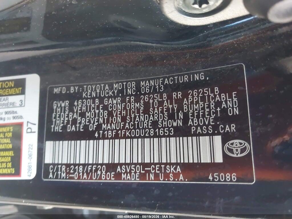 4T1BF1FK0DU281653 2013 TOYOTA CAMRY photo no. 9