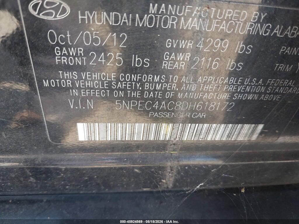 5NPEC4AC8DH618172 2013 HYUNDAI SONATA photo no. 9