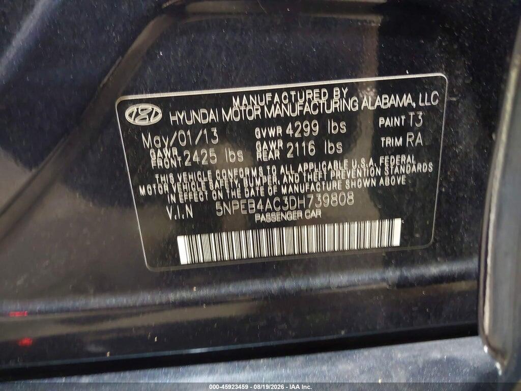 5NPEB4AC3DH739808 2013 HYUNDAI SONATA photo no. 9