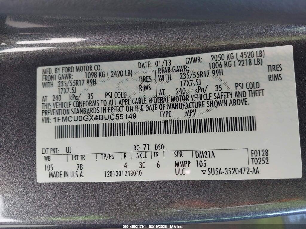 1FMCU0GX4DUC55149 2013 FORD ESCAPE photo no. 9